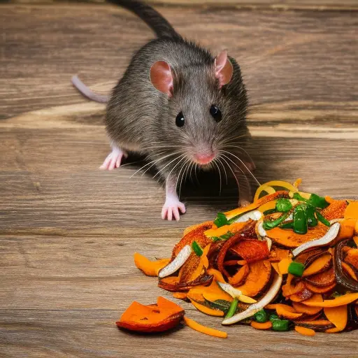 detailed photo of a rat eating vegetables